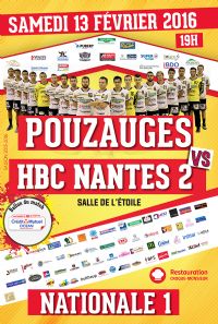 N1 Hand Pouzauges reçoit HBC Nantes 2. Le samedi 13 février 2016 à Pouzauges. Vendee.  19H00